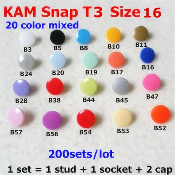 ( 20 cores ) 200sets T3 Tamanho 16 KAM Resina Plástica Encaixar Botões fasterners para DIY Vestes de Costura, de Artesanato de Pano, Babador, Fralda