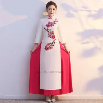 2022 ao dai cheongsam vietnã tradicional aodai nacional de vestido bordado de flores qipao chinês tradicional vestido vestido de festa