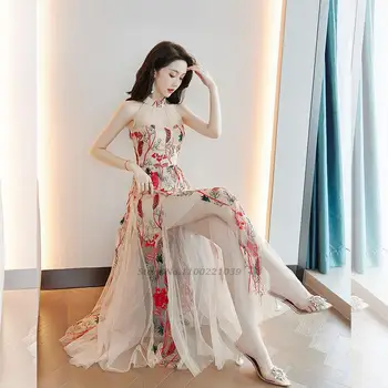 2022 tradicional moderna cheongsam vestido sem mangas chiffon qipao vestido de noite de impressão de flor qipao vestido de festa oriental qipao