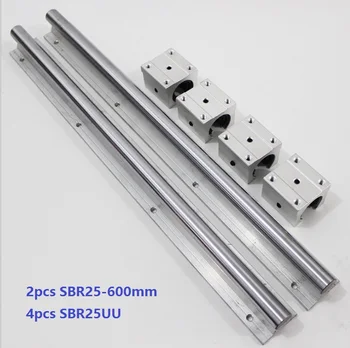 2pcs SBR25 L-600mm de suporte do trilho de guia linear + 4pcs SBR25UU de rolamento linear de blocos para CNC router peças