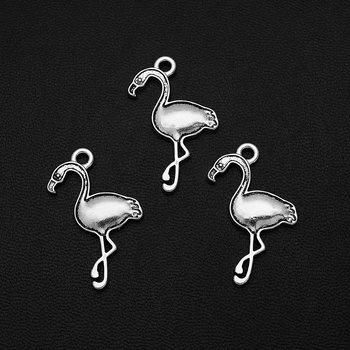 30pcs/Lotes 18x28mm de Prata Banhado Antiga Flamingo Encantos de Aves Pingentes Para Diy Brincos Tendência de Tomada de Materiais, Acessórios Peças