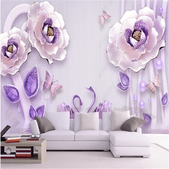 3D em Relevo de Flores Desabrochando Rico e Honrado, Peônia Papéis de parede Europeia TV da Sala de estar de plano de Fundo do Papel de Parede Decoração Mural