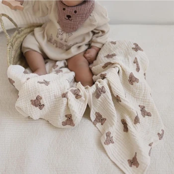 Bebê De Musselina 2/3 Camadas Swaddle Envolto Cobertor Carrinho De Cobertura De Manta Urso Imprimir Saco De Dormir Para Bebês Toalha De Banho