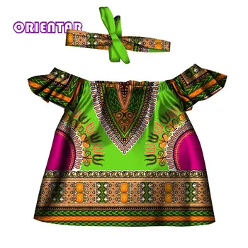 Bonito Africana Roupas para Bebê Meninas Africanas Impresso Barra Camisa de Gola Topos com fita para a Cabeça da Menina das Crianças Bazin Riche Algodão Tops WYT328