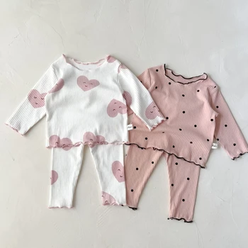 Crianças de Bebê Menina Roupas de Primavera Outono Sorriso de Impressão Conjuntos de Pijamas para crianças Dorminhoco Vestir Roupas