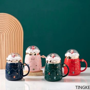 Criativo Papai Noel Taça de Cerâmica Xícara de Café com Tampa Office Copo de Água Caneca O Melhor Presente de Natal para Amigos
