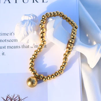 De Aço inoxidável do Bracelete Frisado jóias Banhados a Ouro Redondo 5mm Perla o Bracelete Chain para as Mulheres de Jóias de Moda Festa Presente