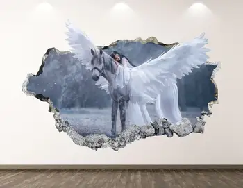 Fada Pegasus de autocolantes de Parede de Fantasia em 3D, Esmagado Arte de Parede Autocolante Crianças Decoração de Vinil Mural Cartaz Personalizado de Presente KD374