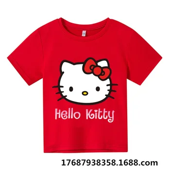 Kawaii T-shirt Hello kitty Para as Meninas Crianças Shirt Terno de Verão de Bebê, Roupas de Manga Curta, Shorts Ocasionais de Esportes Tops Tees