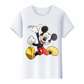 Meninos T-shirt de algodão de verão de novo DIODO emissor de luz brilhante crianças gola redonda colete de desenho animado Mickey moda para crianças top tees