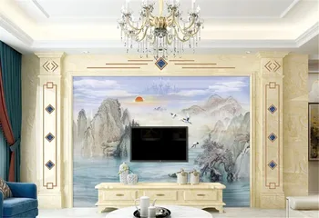 Milofi personalizado 3D grande papel de parede mural novo Chinês nuvem guindaste voador tinta concepção artística da paisagem na parede do fundo