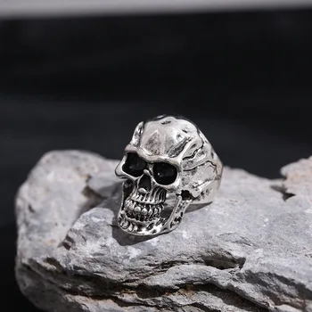 Moda Gótica, Punk Detalhe de Caveira Anéis para Homens Retro Esqueleto Diabo Masculino Anel de Aço Inoxidável de Crânios Exagero Jóia do Anel