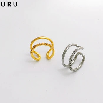 Moda Jóias De Duas Linha De Anéis De Metal Design Simples, Ocos De Latão De Alta Qualidade Abrir Anéis Ajustáveis Para As Mulheres Do Sexo Feminino Do Partido Presentes