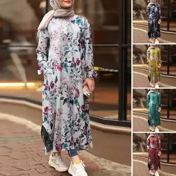 O outono da Mulher Muçulmana Vestidos ZANZEA 2022 Vintage Impresso Vestido Casual Manga Longa Maxi Vestidos Feminino, O Pescoço Manto 