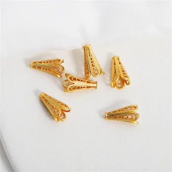 Ouro 18k folheado ouro matte chifre oco flor suporte através do buraco de talão de suporte da cadeia de diy jóias artesanais acessórios