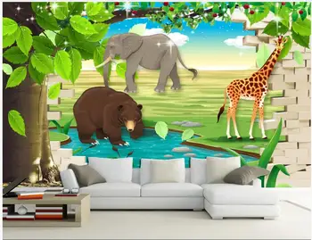 Personalizado mural de fotos de papel de parede 3d árvore Grande paisagem animais dos desenhos animados das crianças quarto de decoração de casa de Papéis de parede para parede 3d em rolos