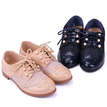 Sapatos de couro envernizado crianças Retro formal sapatos com pérola de meninos meninas da escola sapatos casuais sapatilha azul de damasco cor de tamanho 25-36