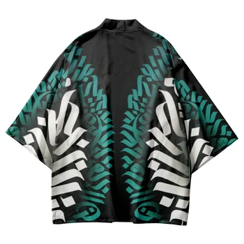 Solta Yukata Verde De Impressão Casaco De Lã E Calça De Definir O Japonês Streetwear Mulheres Homens Harajuku Haori Quimono Cosplay Top Shirts