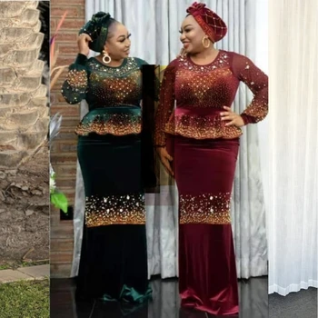 Veludo De Outono Inverno Da África Do Vestuário Muçulmano Longo Maxi Vestido De Alta Qualidade Da Moda Africana Vestido De Senhora Africana Vestidos Para Mulheres
