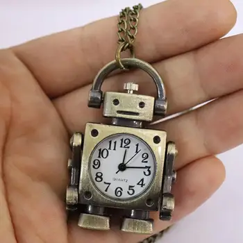 Vintage Round Dial Watch Robô Forma De Chaveiro/Cadeia De Quartzo Bolso Pingente De Decoração