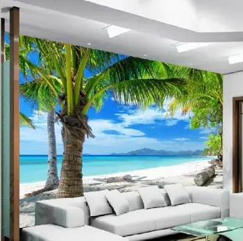 、Baçal Moderno 3D Personalizado mural wallpape Sofá do quarto de TV pano de fundo do papel de parede pintura mural Praia de Coconut Grove mural de papel