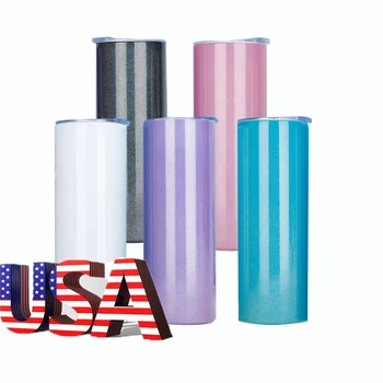 EUA Armazém a granel 20 oz 25pack Sublimação a Vácuo Magro arco-íris Glitter sublimação copo com um Metal de Palha