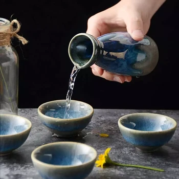 KINGLANG Japonês 5pcs Conjunto de Causa Copos de Vinho de Cerâmica Muito Pequena Garrafa de Sake jarro de Vinho, Copos de 5pcs Conjunto de Xícaras de chá