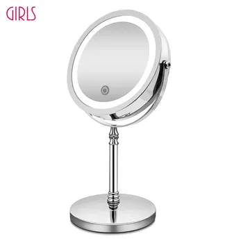 LED Espelho de Maquilhagem com Luzes 10X de Dupla Face, Espelho da Vaidade de Carregamento USB Toque de Escurecimento Banheira Espelhos Presente Para a Menina