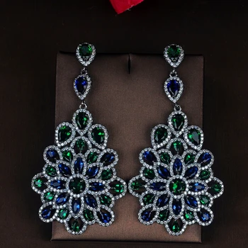 Moda de Luxo Grande Projeto da Flor Mulheres Noiva Longos Brincos de bijuterias Pendientes mujer moda Brinco Festa de Dons E-722