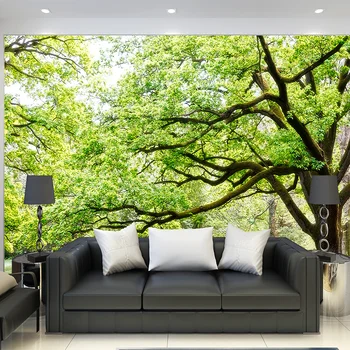 Papel de parede personalizado Mural Preto e Branco estilo Literário Floresta a Árvore Verde Natureza Nórdicos TV Sofá-Paredes de Fundo papel de Parede 3D