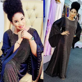 Plus Size Africana Vestidos Abayas para as Mulheres se Dashiki, Diamante Africano Roupas Caftan Abaya Dubai Manto de Noite Longa vestimenta Muçulmana