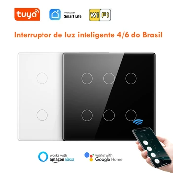 Tuya Inteligente Interruptor de Parede Brasil Especificação WiFi Touch Mudar de Casa Inteligente APLICAÇÃO de Temporização Controle de Voz Funciona Com Alexa Inicial do Google