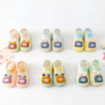 Venda quente de Verão Bonito Meias de Bebê Sapatos 3D Urso de Silicone Macio Piso Inferior Meias para Bebê Criança de Meninos Meninas rapazes raparigas 0-3Y