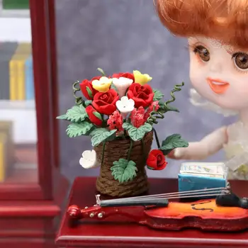 1:12 Casa de bonecas Flor Modelo Artificial para o Quarto Varanda Paisagem Paisagem Ornamento Fingir