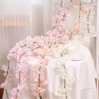 1,8 m de Flores de Cerejeira Artificial Vinha Pendurado Pedante para o Casamento Arco na Parede de Casa Guirlandas