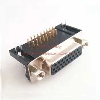 (10pcs/lot) DB26 3Rows Glod Chapeamento Preto Porta Paralela 26Pin D Sub Feminino 26 Forma PCB 90 Grau Conector Plug Adaptador VGA SVGA