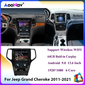 13.6 polegadas Android GPS de Navegação Tesla Estilo do Rádio do Carro Para JEEP Grand Cherokee 2011 2012 2013-2021 Auto Estéreo leitor Multimédia