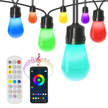 15Bulbs Inteligente Globo de Seqüência de caracteres de Luz 48Ft RGB Bluetooth de Controle de APLICATIVO S14 Cadeia Luz de Fadas Garland Luz para o Pátio da Festa de Natal Decoração