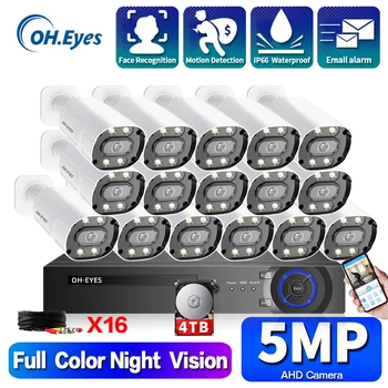 16 Canais Casa de Câmeras de CCTV Conjunto Completo de 5MP 16CH DVR Kit de 5MP Colorida Visão Noturna da Câmera de Segurança de Vigilância de Vídeo do Sistema