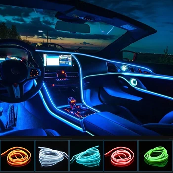 1M/2M/3M/5M Interior do Carro Conduziu a Lâmpada Decorativa EL Fiação de Néon Tira Para Auto DIY Flexível Luz Ambiente USB Atmosfera de Festa do Diodo