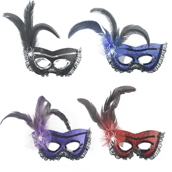 1pcs Mulheres Meninas da Senhora Festa a Fantasia de Laço-Aranha web máscaras Venezianas Pena de máscaras de Máscaras de Halloween Mardi Gras Cosplay Adereços