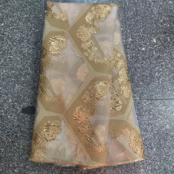 2021 mais Recente Ouro Jacquard Laço de Tecido Africano Brocade Net Tecido de Renda Nigeriano de Noiva de Material Para o Vestido de Festa de Casamento LJK20134