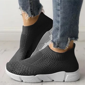 2021 Mulheres de Malha Respirável Esportes Sapatos Lace Vulcanização Conforto das Mulheres de Lazer Televisão Calçados Esportivos Grande