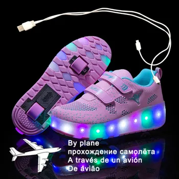 2022 Novo 27-40 de Carregamento USB Crianças Tênis Com Rodas de 2 Meninas Meninos Diodo emissor de Sapatos de Crianças Tênis Com Rodas de Roller Skate Sapatos