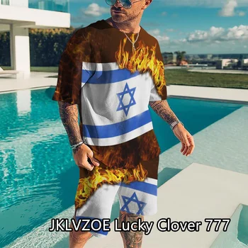 2022 Verão Bandeira de Israel Conjuntos de Homens de Esportes Jogging Respirável Camiseta de Treino de Terno Impressos em 3D Casual All-correspondência de Roupas 6XL