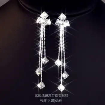 2023 Simples brilhante praça zircão jóias Ajuste das Mulheres de Cristal a partir de Swarovskis prata 925 agulha temperamento longos brincos femininos