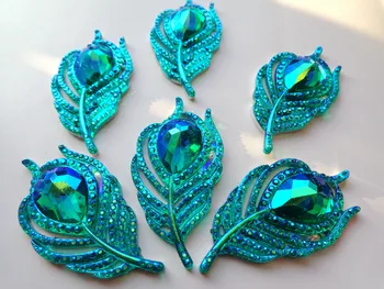20pcs novo estilo de moda costurar em strass flatback folha de pena de forma 25*50mm azul/verde handsewing gem pedras cristal