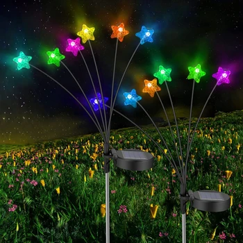 2Pcs Solar Firefly Luzes de Decoração de Jardim RGB Estrela Balançando fogo-de-Artifício Jardim, Luzes Solares das Luzes para o Quintal Decoração de Natal