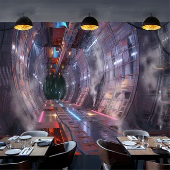 3D papel de Parede amplo Espaço Bar-Restaurante de Papéis de parede de Fundo Industrial Decoração do Espaço-Túnel do tempo Mural, Papel De Parede 3d
