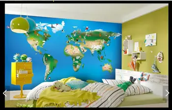 3d papel de parede personalizado 3d murais de parede papel de parede mapa do mundo animais dos desenhos animados das crianças para a parede da sala 3d sala de estar foto de papel de parede